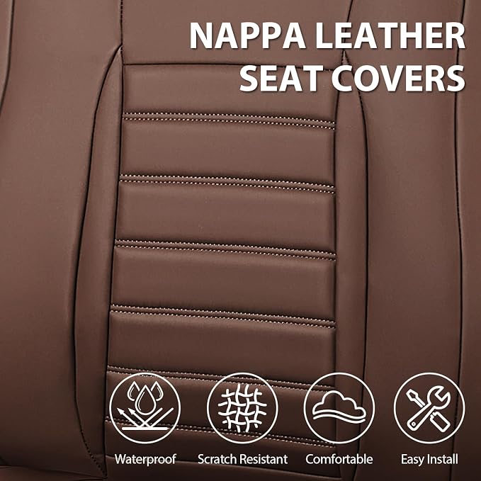 CAR PASS Nappa Leather Car Seat Covers Full Set, Luxury Seat Protector for Cars, Waterproof Anti-Slip Seat Cushion Armrest Compatible Airbag Universal for Sedan SUV Pick-up Truck Auto,Brown - Image 8