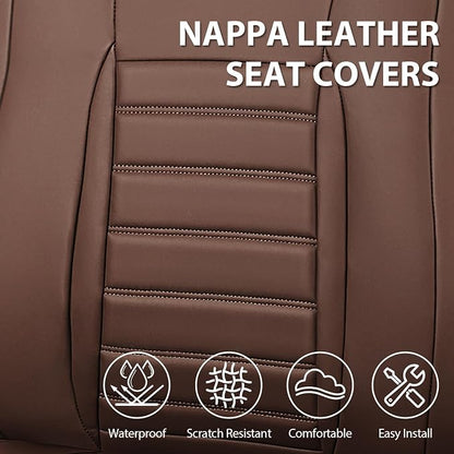 CAR PASS Nappa Leather Car Seat Covers Full Set, Luxury Seat Protector for Cars, Waterproof Anti-Slip Seat Cushion Armrest Compatible Airbag Universal for Sedan SUV Pick-up Truck Auto,Brown - Image 8