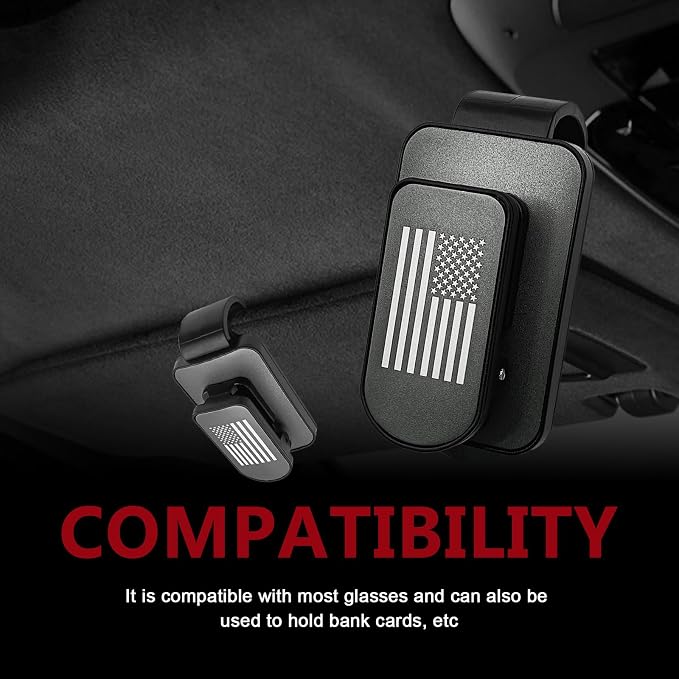 Sunglass Holder for Car Visor American Flag Universal Clip On Organizer Card Ticket Clip for Thin and Thick Eyeglasses and Shades Secure Easy Access Car Visor Accessory(Grey) - Image 5
