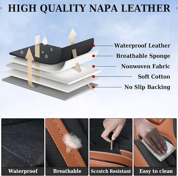 Coverado Front Seat Covers, Car Seat Covers Front Seats, Leather Seat Covers for Cars, Automotive Seat Covers Car Seat Protector Car Accessories Fit for Most Sedans SUV Pick-up Truck(Black&Brown) - Image 7