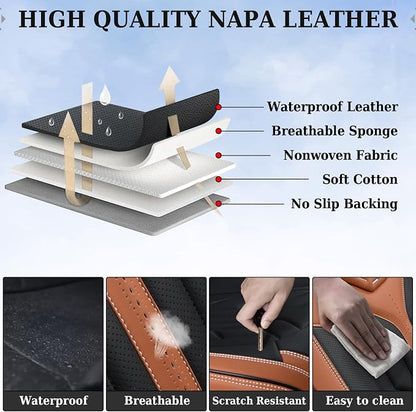 Coverado Front Seat Covers, Car Seat Covers Front Seats, Leather Seat Covers for Cars, Automotive Seat Covers Car Seat Protector Car Accessories Fit for Most Sedans SUV Pick-up Truck(Black&Brown) - Image 7