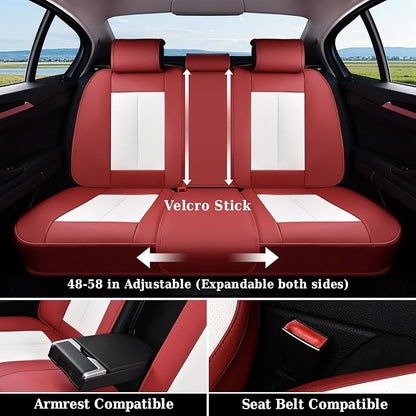 Coverado Leather Rear Seat Covers for Cars, Faux Leather Car Seat Covers Backseat, Waterproof Back Seat Cover for Dogs, Universal Automotive Seat Covers Backseat Seat Cushion Protector, Red&White - Image 7