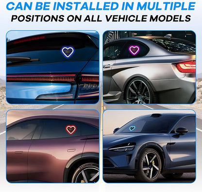 Car Window Wireless LED Ambient Light Solar Powered Love Heart Shaped Neon Lamp for Night Driving Interior Decor Accessories Romantic Gift for Women Girl Couples-Ice Blue - Image 6