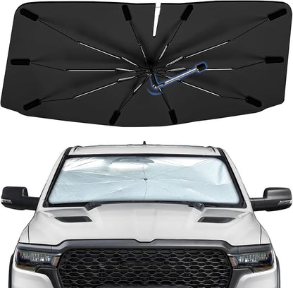 Windshield Sun Shade Umbrella for Dodge RAM 1500 2013-2026 Front Window | Foldable Car Sunshade, 360 Rotation Automotive Interior UV Protection for Outdoor Parking, Keep Car Cool by Bocvam