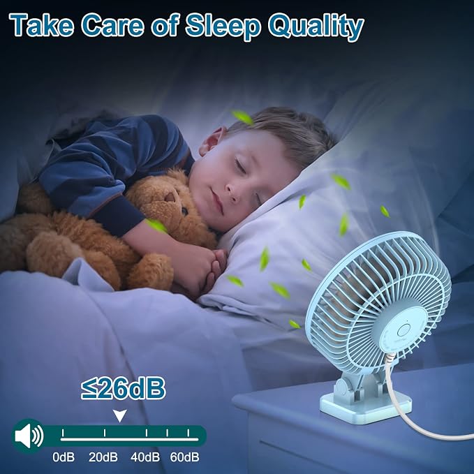 JZCreater USB Desk Fan, Portable Fan Mini, 3 Speeds Desktop Table Cooling, Plug in Power, Rotation Strong Wind, Quiet Personal Small Fan for Home Desktop Office Travel Bedroom, Sky Blue - Image 7