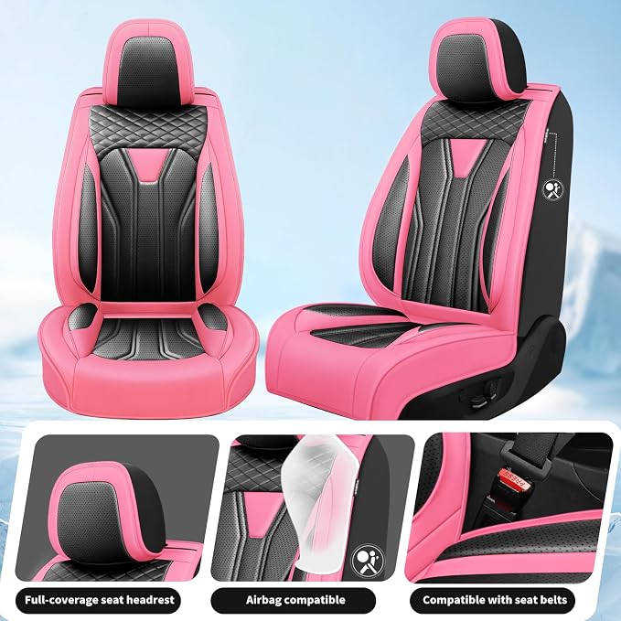 Fit Altima Car Seat Covers for Nissan Altima 2010-2025 2026- Full Set Premium Leather, Waterproof&Breathable, All-Weather Seat Cushion Protecto & Airbag Compatible, 2 Front Seat Pink&Black - Image 2