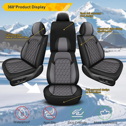 Front Seat Covers for Nissan Maxima 2011-2023 Faux Leather | Waterproof Breathable Scratch Resistant 360° Wrap Airbag Compatible Easy Clean (2 Seats,Black & Grey ) - Image 7