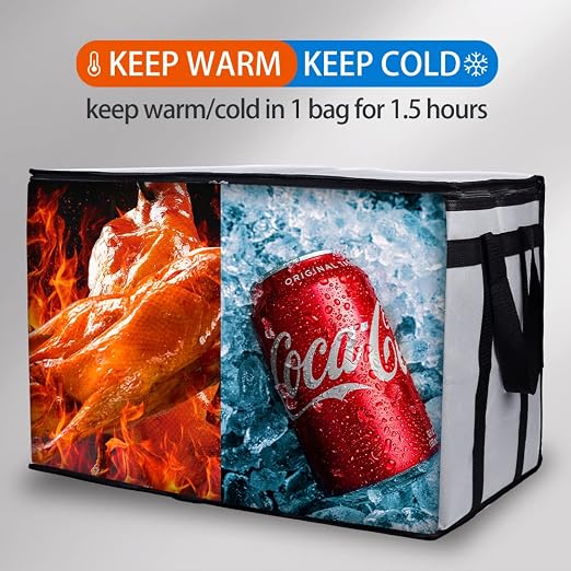 Bodaon 2-Pack Insulated Food Delivery Bag for Hot and Cold Meal, XXX-Large Grocery Tote Insulation Bag for Catering, Pizza Warmer, Cooler/Thermal Bags, Grey - Image 3