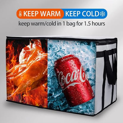 Bodaon 2-Pack Insulated Food Delivery Bag for Hot and Cold Meal, XXX-Large Grocery Tote Insulation Bag for Catering, Pizza Warmer, Cooler/Thermal Bags, Grey - Image 3