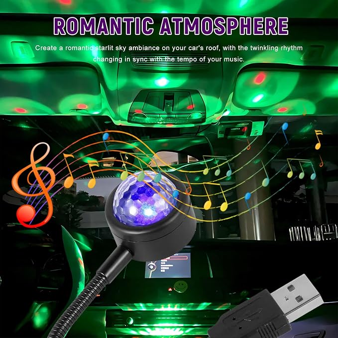 USB Star Night Light Projector, Romantic Sound Activated Car Interior Atmosphere Lamp, Portable LED Night Light for Vehicle Bedroom Party Ceiling, Car Accessories - Image 4