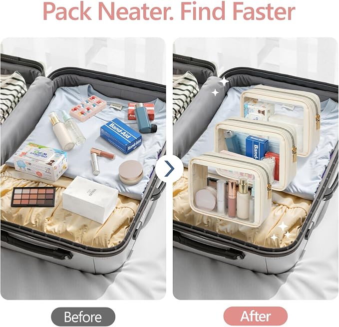 Clear Makeup Bag Foldable - TSA Approved Toiletry Bag for Travel | Metal Zipper, Reinforced Seam, Water Resistant, Medium for Carry-on, Large for Checked Luggage, for Car Storage Organizer - Image 8