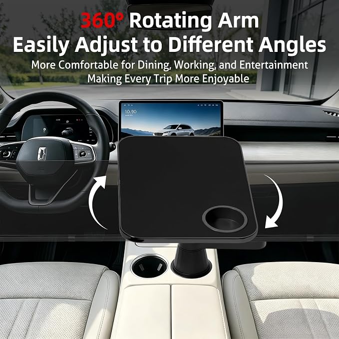360° Rotating Car Desk Tray for Laptop & Food, Fits Tesla Model Y/3/S | 360° Rotating Car Desk, Premium Leather, Cup Slot, Adjustable for Laptop & Food, Fits Tesla Model Y/3/S & Most Cars - Image 2