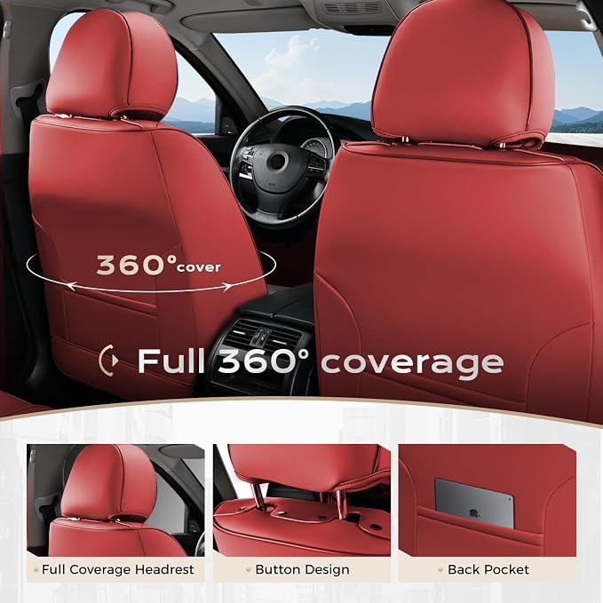Coverado Car Seat Covers, Seat Covers for Cars, Waterproof Leather Auto Seat Protectors, Leather Car Seat Cushion, Car Interiors Accessories Universal Fit for Most Cars - Image 4