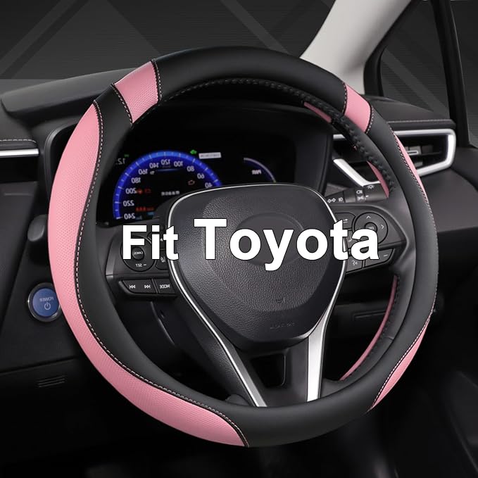 West Llama Customized Auto Car Steering Wheel Cover for Toyota Rav4 Corolla Camry Highlander (Black+Pink-Standard Size) by WESTLLAMA