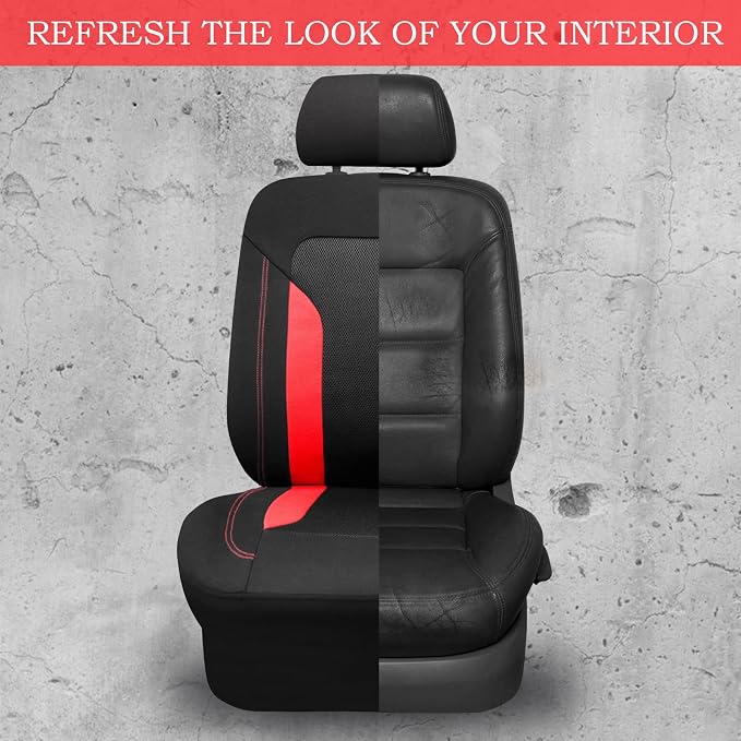 CAR PASS 3D Air Mesh Car Seat Covers Full Set, Breathable Sporty Rear Bench with Zipper for Armrest Box Universal Fit 95% Automotive SUV,Truck,Sedan Interior Cute Women Airbag Compatible, Black Red - Image 4