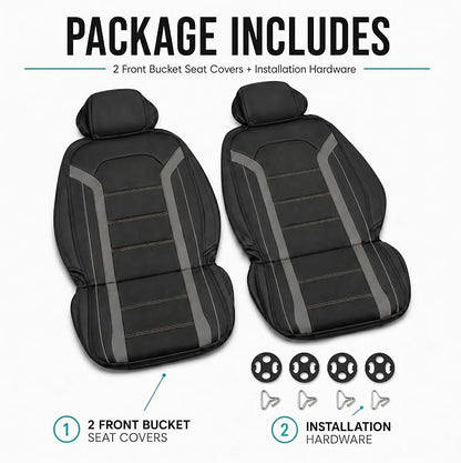 FH Group Front Set Faux Leather Car Seat Covers Cushions for Low Back Seat, Universal Fit, Airbag Compatible Seat Cover for SUV, Sedan Gray/Black - Image 7