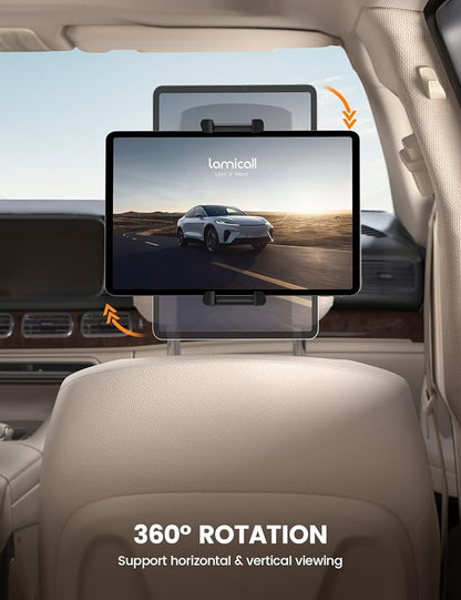Lamicall Tablet Holder for Car Headrest - [Thick Case Friendly] | 360° Rotation, Car Tablet Mount for Backseat, Road Trip Essentials for Kids, for iPad Pro, Galaxy, Fire HD, 6.1-13" Tablets - Image 2