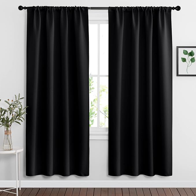 RYB HOME Black Blackout Curtains for Bedroom Living Room 72 inches Long | Room Darkening, Thermal Insulated, Privacy Protection, Rod Pocket, Drapes for Office Home Theater, W42 x L72, Black, 2 Panels by RYBHOME
