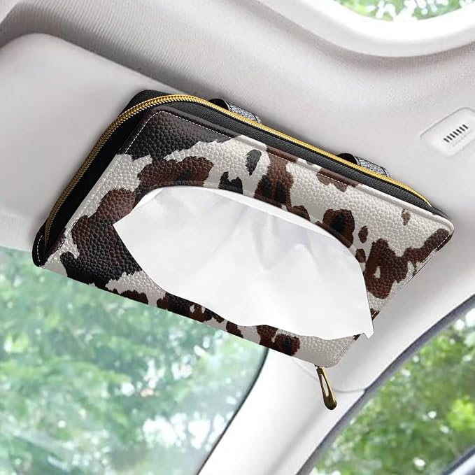 Biyejit 2 Pack Tissue Holder, Cow Hide Print Visor Napkins Box, Dispenser for Car Decoration, Suitable for Most Cars - Image 2