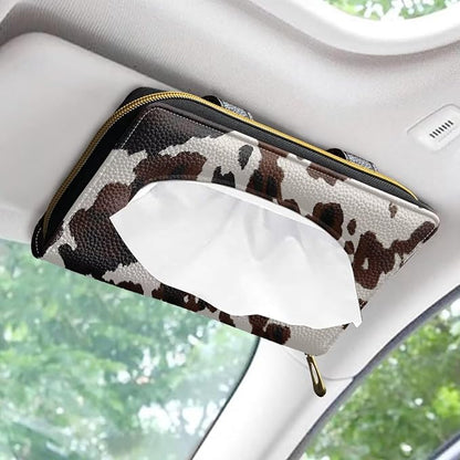 Biyejit 2 Pack Tissue Holder, Cow Hide Print Visor Napkins Box, Dispenser for Car Decoration, Suitable for Most Cars - Image 2