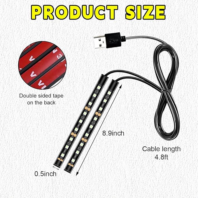 Car LED Strip Light, 24 LEDs RGB Neon Interior Atmosphere Lights, 12V Under Dash Ambient Night Light, USB Port Auto Interior Decorative Lamp, Universal Car Accessories (Green) - Image 2