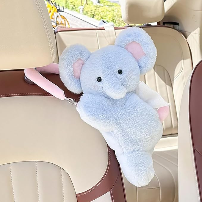 Tissue Box Cover Plush Tissue Box Holder for Car, Home, Decorative Holder/Organizer for Bathroom Vanity Countertop, Nightstands, Office Desk-Fuzzy Elephant - Image 3