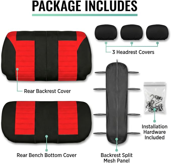 FH Group Automotive Car Seat Covers Rear Set Premium 3D Air Mesh Seat Covers, Airbag Compatible and Split Bench Cover Universal Fit Interior Accessories for Cars Trucks and SUVs - Red - Image 5