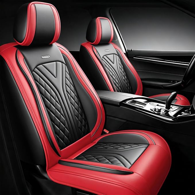 for GMC Acadia 2007-2026 Car Seat Covers, Full Set, Red | Luxury Full Coverage Leather Seat Protectors, Waterproof Breathable, Airbag Compatible, All-Season, (5-Seat Models Only) by Unknown