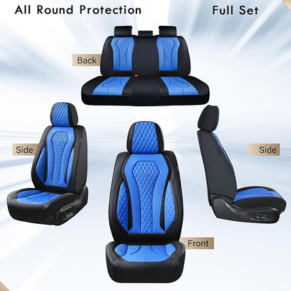 Coverado Car Seat Covers, Leather Seat Covers Full Set, Blue Seat Covers, Car Seat Cushion, Driver Car Seat Covers, Waterproof Car Seat Protector Fit for Most Cars - Image 5