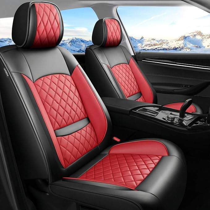Fit Canyon Car Seat Covers for GMC Canyon 2015-2025 2026 - Luxury Leather, Anti-Slip, All-Weather, Waterproof & Breathable, Airbag Compatible, 2 Front Seats Only (Red) by Unknown