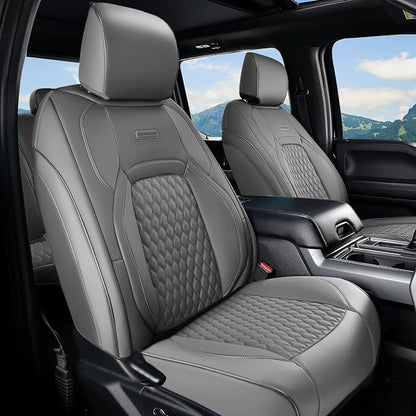 Coverado Chevy Chevrolet Silverado GMC Sierra Seat Covers, Custom Fit for 2007-2026 1500, 2015-2026 2500HD 3500HD Crew Double Extended Cab Truck, Faux Waterproof Leather Seat Covers (Front, Gray) by COVERADOAUTO