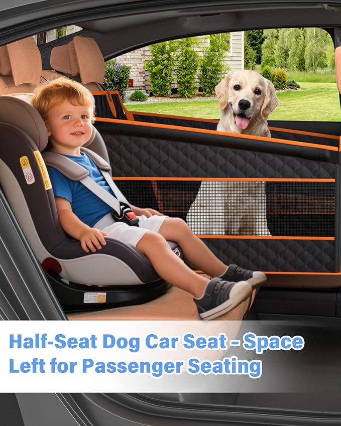 Instraella Dog Car Seat for Large Dogs, Hard Bottom Half Back Seat Extender | For Medium & Large Dogs, Fits Cars, SUVs & Trucks, Waterproof & Non-Slip with Mesh Windows, Leash Slot & Room for a Passenger - Image 2