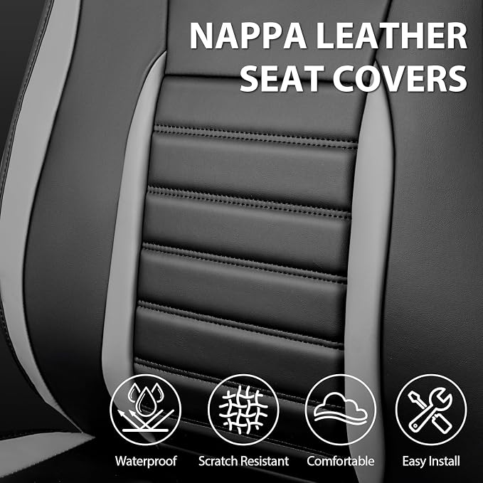 CAR PASS Nappa Leather Car Seat Covers Full Set, Luxury Seat Protector for Cars, Waterproof Anti-Slip Seat Cushion Armrest Compatible Airbag Universal for Sedan SUV Pick-up Truck Auto, Black Gray - Image 6