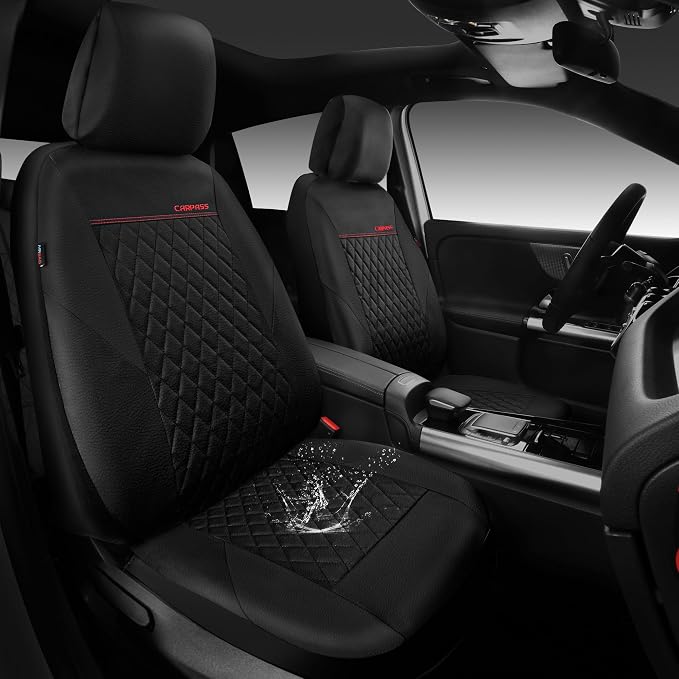 CAR PASS Quilting Faux Leather Seat Covers Full Set, Waterproof Black | Deluxe Premium Seat Cover with 5mm Composite Sponge Inside, Airbag Compatible Auto Seat Cover Universal Fit for Sedan SUV Van - Image 2