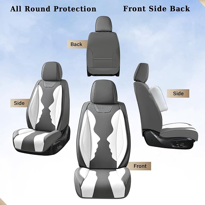 Coverado Car Seat Covers Full Set, Seat Covers for Cars, Front Seat Covers and Back Seat Cover Waterproof Leather Automotive Seat Cover, Universal Car Interior Protectors Cushion for Most Cars - Image 9