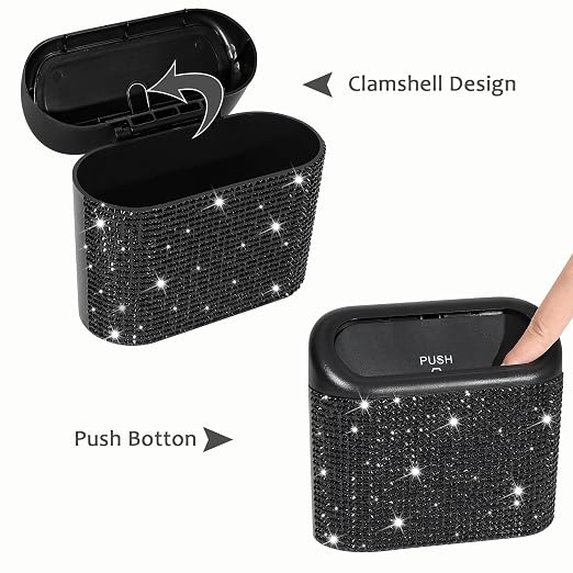 Accmor 2 Pack Bling Car Trash Can with Lid, Small Garbage Can, Auto Garbage Storage Bin with 90pcs Garbage Bags, Sparkling Crystal Trash Bags Holder for Car, Home, Office Storage (Black Rhinestone) - Image 3