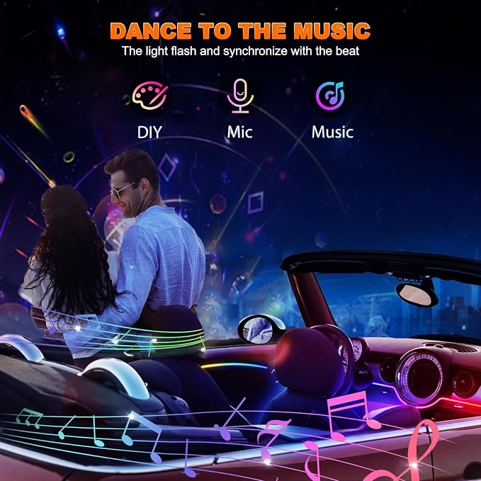 Jushope Interior Car LED Strip Lights, Acrylic LED Lights for Car with Dynamic Dreamcolor Chasing, Ambient Lighting Kits Music Sync Wireless APP and RF Remote Control (6 in 1) - Image 5