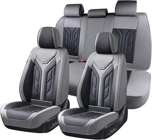 Coverado Car Seat Covers Full Set, Automotive Seat Covers Car Seat Protector Car Seat Cushion, Waterproof Leather Seat Covers for Cars, Universal Fit for Most Sedans SUV Pick-up Truck(Gray&Black) by COVERADOAUTO