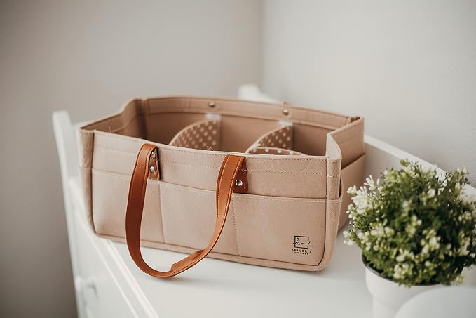 Keller's Corner Baby Diaper Caddy Organizer Beige Large & Small Pouch/Portable Holder Bag for Changing Table & Car/Nursery Storage Bin/Newborn Essentials Must Have - Image 5