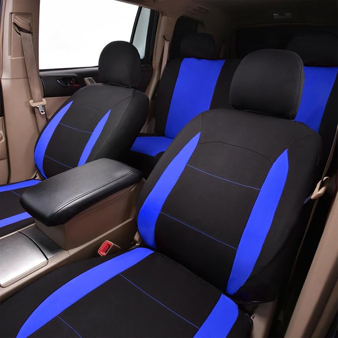 Flying Banner Car Seat Covers Full Set Front Seats and Rear Bench Polyester car seat Protectors Black Gray Purple airbag Compatible Rear Bench Split (Black Blue) - Image 5