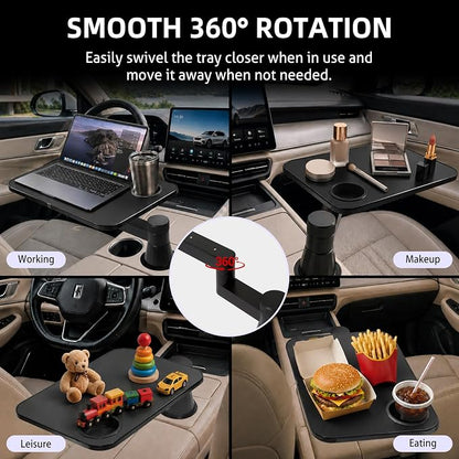 360° Rotating Car Desk Tray for Laptop & Food, Fits Tesla Model Y/3/S | 360° Rotating Car Desk, Premium Leather, Cup Slot, Adjustable for Laptop & Food, Fits Tesla Model Y/3/S & Most Cars - Image 7