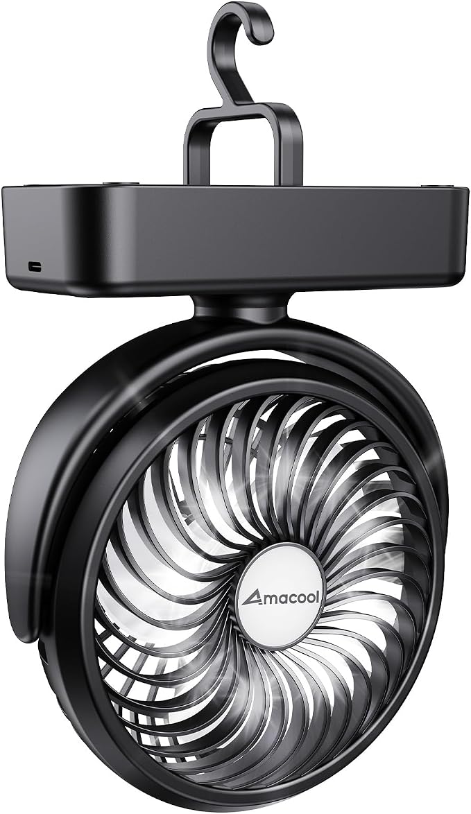 AMACOOL Portable Camping Fan with LED Lantern- 40H Work Time Rechargeable | Battery Operated Fan with Hanging Hook for Tent Car RV Hurricane Emergency Outages Survival Kit Camping Essentials Gear by AMACOOL
