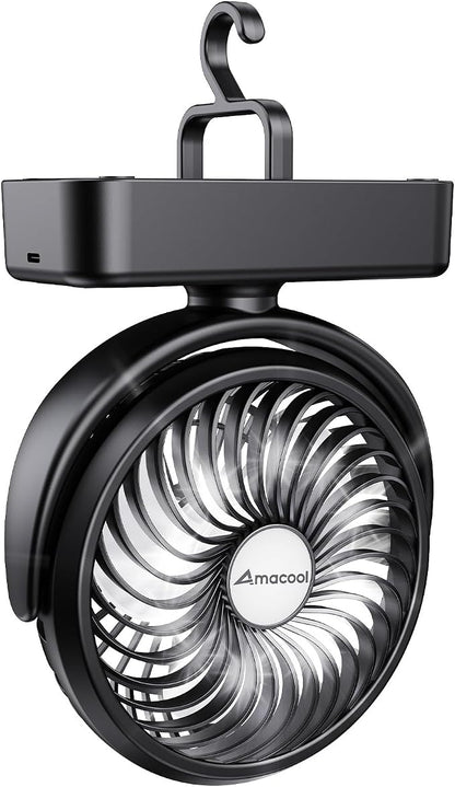 AMACOOL Portable Camping Fan with LED Lantern- 40H Work Time Rechargeable | Battery Operated Fan with Hanging Hook for Tent Car RV Hurricane Emergency Outages Survival Kit Camping Essentials Gear by AMACOOL