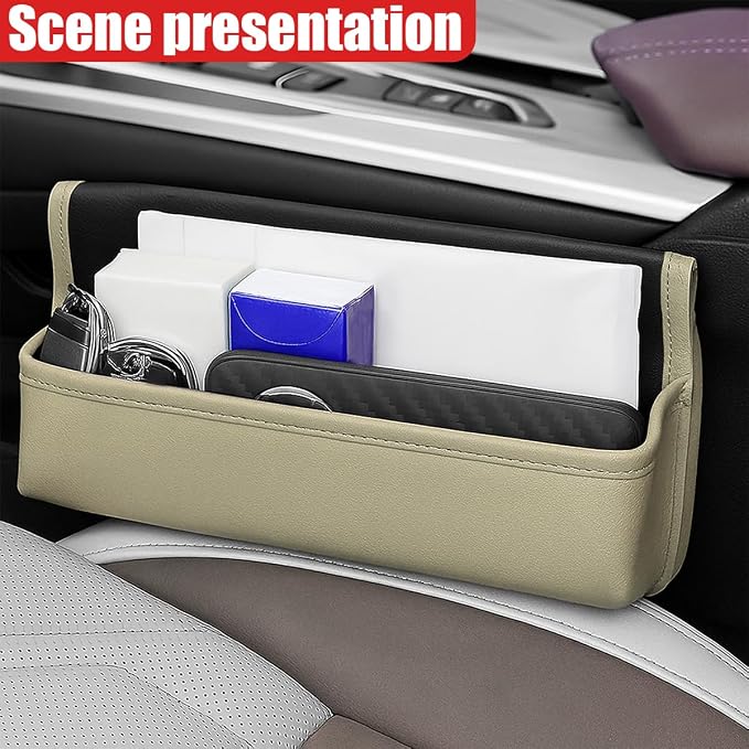 Car Seat Gap Filler Organizer with Lid, Universal Leather Auto Front Seat Storage Box, Adjustable Car Center Console Side Pocket for Phones, Keys, Glasses, Cards, No Seat Belt Block (Gray) - Image 6