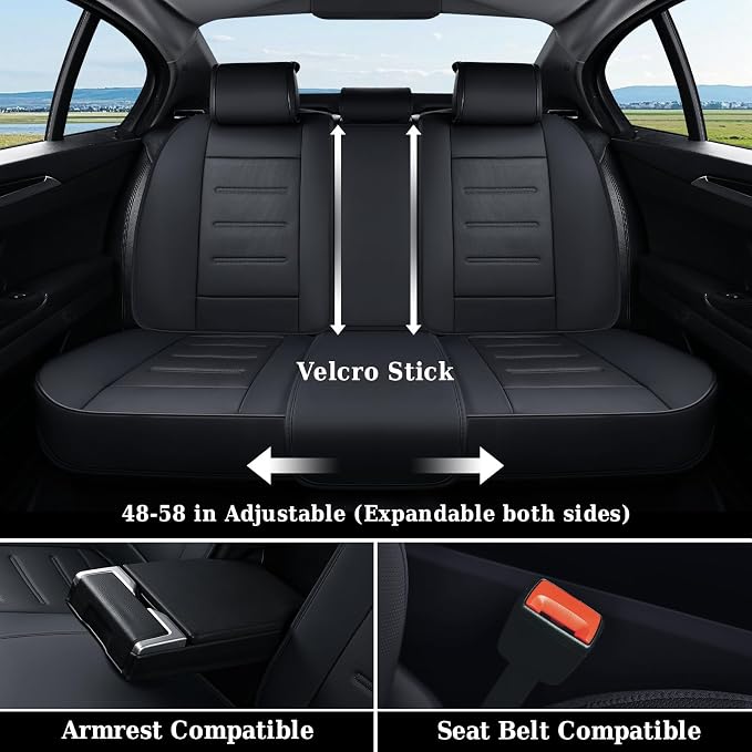 Coverado Car Seat Covers, Front Covers for Cars, Car Seat Cover Front Seats, Car Seat Protector Waterproof, Leather Car Seat Cushion, Universal Interior Covers Seat Protectors for Most Cars Black - Image 5
