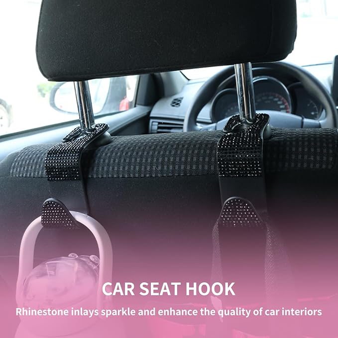 4PCS Bling Car Seat Headrest Hooks, Vehicle Back Seat Purse Handbag Hanging Holder with Crystal Rhinestone, Diamond Storage Organizer Hook,Bling Car Accessories for Women (Pink) - Image 5