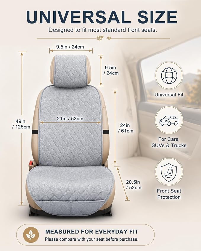 Linen Car Front Seat Covers, Breathable Linen Car Seat Protector | With A Carrying Pouch And Non-Slip Nubs On The Back; Universal Fit Cars Vans SUVs Trucks, 2 Units, Grey - Image 7