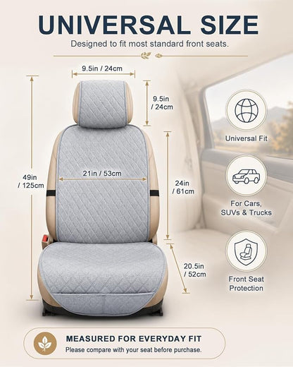 Linen Car Front Seat Covers, Breathable Linen Car Seat Protector | With A Carrying Pouch And Non-Slip Nubs On The Back; Universal Fit Cars Vans SUVs Trucks, 2 Units, Grey - Image 7