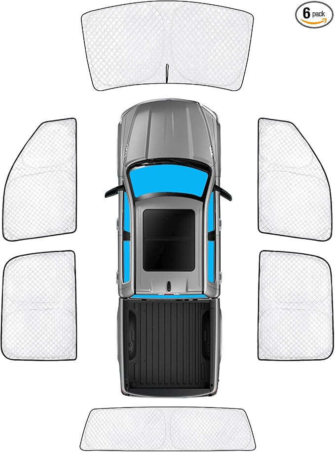 KMF 6pcs Thicken Full Window Sun Shades for Dodge Ram 1500 Crew Cab Accessories 2019-2025, Car Window Covers Sunshade for Windshield Side Rear, Sun Visor UV Block Privacy Blackout for Camping Outdoor by KMF
