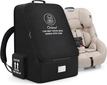 Orzbow Padded Car Seat Travel Bag for Airplane, Carseat Backpack Bag, Black | Universal Fit Carseat & Booster Seat, with Side Pocket, Car Seat Carrier with Shoulder & Waist Strap for Gate Check by Orzbow-MakeParentingEasier